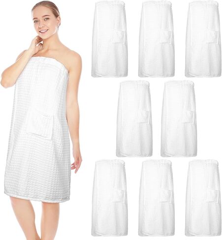 8 Pcs Waffle Body Bath Wrap for Women Knee Length Bath Towel Wrap with Pocket Adjustable Closure for Spa Shower (Grey) in Saudi Arabia