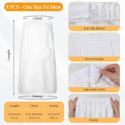 8 Pcs Waffle Body Bath Wrap for Women Knee Length Bath Towel Wrap with Pocket Adjustable Closure for Spa Shower (Grey) in Saudi Arabia