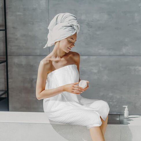 8 Pcs Waffle Body Bath Wrap for Women Knee Length Bath Towel Wrap with Pocket Adjustable Closure for Spa Shower (Grey) in Saudi Arabia