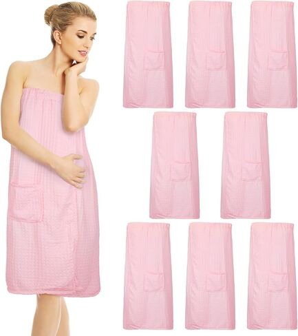 8 Pcs Waffle Body Bath Wrap for Women Knee Length Bath Towel Wrap with Pocket Adjustable Closure for Spa Shower (Grey) in Saudi Arabia