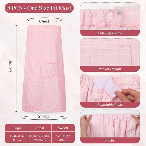 8 Pcs Waffle Body Bath Wrap for Women Knee Length Bath Towel Wrap with Pocket Adjustable Closure for Spa Shower (Grey) in Saudi Arabia