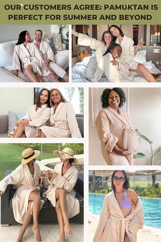 PAMUKTAN 100% Organic Turkish Cotton Bathrobe Towel Robe - Terry Cloth Spa Robe Lightweight Absorbent Shower Robe in Saudi Arabia