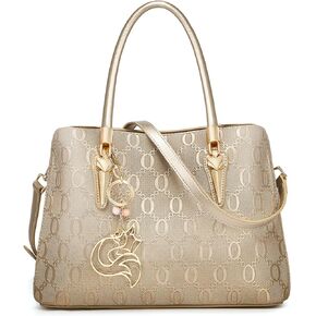 FOXLOVER Top-Handle Satchel Handbags for Women Chain Patterns Cow Leather Magnetic Zipper Closure With Crossbody Strap