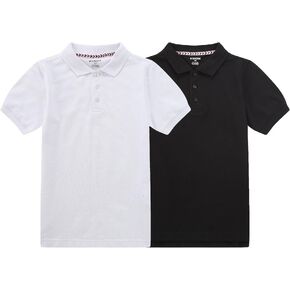Bienzoe Boys Short Sleeve Polo: Kids Button UP School Uniform Cotton Tops 2Pcs Pack
