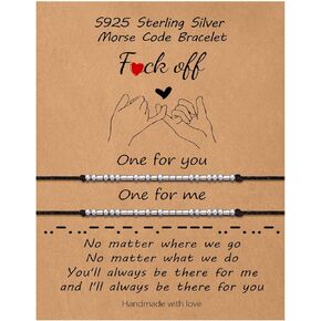 S925 Sterling Silver Morse Code Bracelets for Women, 2pcs Morse Code Bracelets Set Pinky Promise Matching Bracelets for Couples Friends Friendship Bracelets Valentine's Day Birthday Gifts for Women