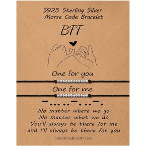 S925 Sterling Silver Morse Code Bracelets for Women, 2pcs Morse Code Bracelets Set Pinky Promise Matching Bracelets for Couples Friends Friendship Bracelets Valentine's Day Birthday Gifts for Women in Saudi Arabia