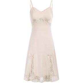 Belle Poque Women Lace Full Slips for Under Dress Cotton V Neck Nightgown Sleepwear