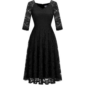فستان وصيفة العروس من Dressystar بأكمام طويلة من الدانتيل على شكل حرف A متوسط ​​الطول لحفلات الزفاف الرسمية in Kuwait