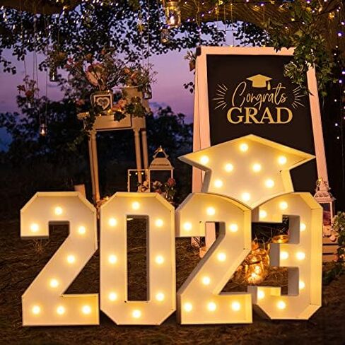 ZPISF Graduation Decorations Class of 2023, 3.4FT 2023 Marquee Numbers Pre-Cut Frame Kit, Marquee Light Up Letters 2023 with Graduation Cap for Preschool High School College Prom Party Decor in Kuwait