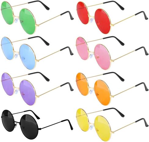 ONESING 8-20 Pairs Round Hippie Sunglasses Circle Sunglasses for Women Glasses Multicoloured Hippie Headband Disco Party in Saudi Arabia