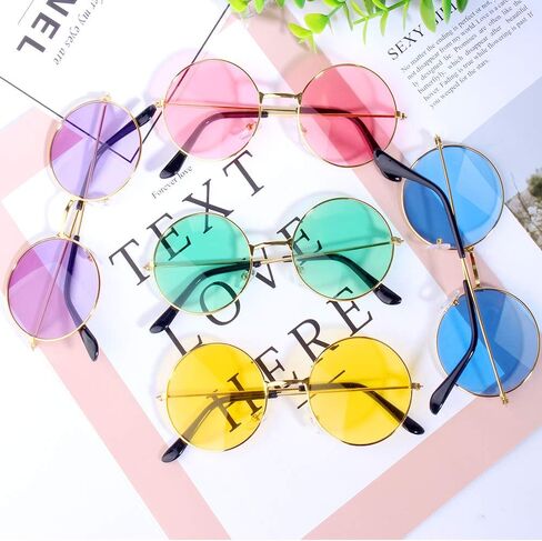 ONESING 8-20 Pairs Round Hippie Sunglasses Circle Sunglasses for Women Glasses Multicoloured Hippie Headband Disco Party in Saudi Arabia
