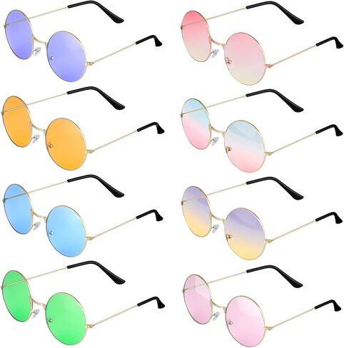 ONESING 8-20 Pairs Round Hippie Sunglasses Circle Sunglasses for Women Glasses Multicoloured Hippie Headband Disco Party in Saudi Arabia