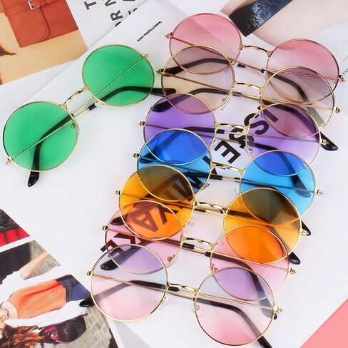 ONESING 8-20 Pairs Round Hippie Sunglasses Circle Sunglasses for Women Glasses Multicoloured Hippie Headband Disco Party in Saudi Arabia