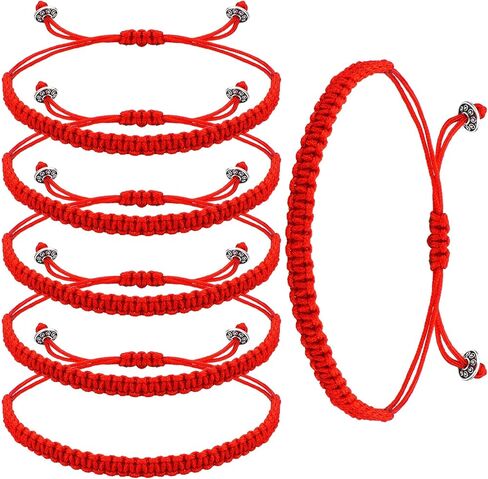 6 قطع سوار أحمر قابل للتعديل مع سوار مضفر عقدة Kabbalah للحماية، الحظ الجيد، الصداقة، التخرج، أعياد الميلاد، العشاق in Kuwait
