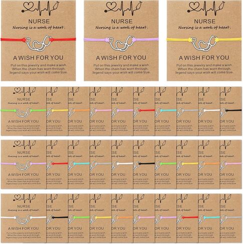 Kigeli 30 قطعة هدايا ممرضة السماعة السائبة القلب التقدير سوار الهدايا نعمة بطاقة أساور RN ممرضة مجوهرات للنساء الرجال in Saudi Arabia