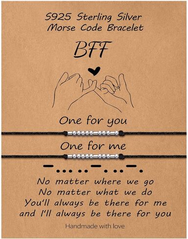 S925 Sterling Silver Morse Code Bracelets for Women, 2pcs Morse Code Bracelets Set Pinky Promise Matching Bracelets for Couples Friends Friendship Bracelets Valentine's Day Birthday Gifts for Women in Kuwait