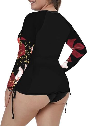 XAKALAKA المرأة حجم كبير الرمز البريدي الأمامي متعدد الألوان مخطط كم طويل Tankini Rashguard أعلى XL-4XL in Saudi Arabia