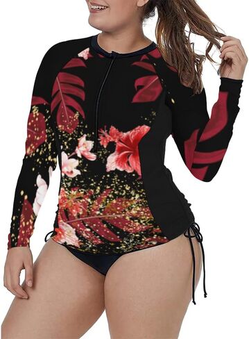 XAKALAKA المرأة حجم كبير الرمز البريدي الأمامي متعدد الألوان مخطط كم طويل Tankini Rashguard أعلى XL-4XL in Saudi Arabia