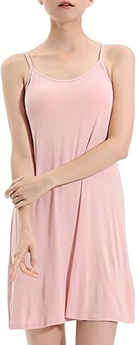 Womens Full Slip Dress Built-in Bra Chemisole Sleepwear Adjustable Spaghetti Strap Nightgown in Kuwait