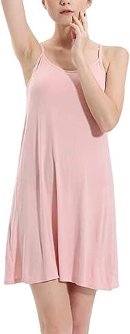 Womens Full Slip Dress Built-in Bra Chemisole Sleepwear Adjustable Spaghetti Strap Nightgown in Kuwait