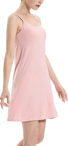 Womens Full Slip Dress Built-in Bra Chemisole Sleepwear Adjustable Spaghetti Strap Nightgown in Kuwait