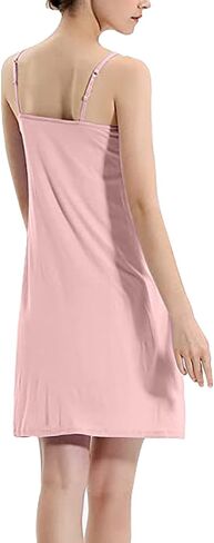 Womens Full Slip Dress Built-in Bra Chemisole Sleepwear Adjustable Spaghetti Strap Nightgown in Kuwait