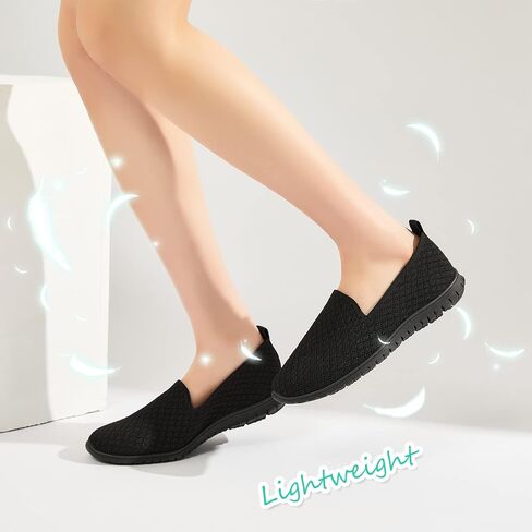 BABUDOG Women's Mesh Flats Shoes Breathable Slip on Shoes Casual Black and White Flats Comfortable Walking Shoes in Saudi Arabia