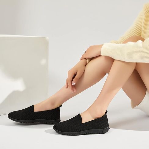 BABUDOG Women's Mesh Flats Shoes Breathable Slip on Shoes Casual Black and White Flats Comfortable Walking Shoes in Saudi Arabia