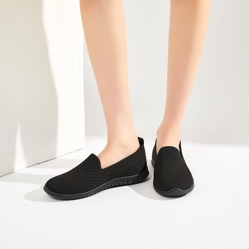 BABUDOG Women's Mesh Flats Shoes Breathable Slip on Shoes Casual Black and White Flats Comfortable Walking Shoes in Saudi Arabia