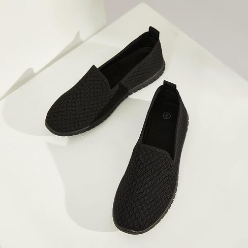BABUDOG Women's Mesh Flats Shoes Breathable Slip on Shoes Casual Black and White Flats Comfortable Walking Shoes in Saudi Arabia