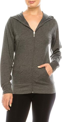 Eevee Women's Full Zip Hoodie - Lightweight Jacket Active Sweater Hooded Sweatshirt Slim Fitting Yoga Activewear in Kuwait