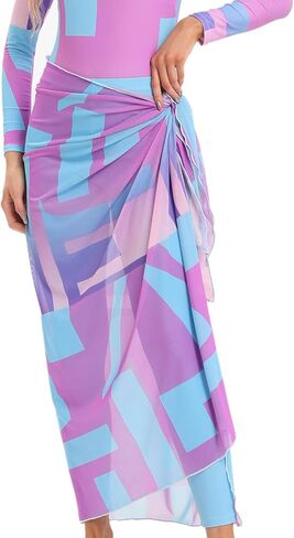 Womens Muslim Swimsuits Tie Dye Top Swim Pants with Long Sarong Cover up Wrap Skirt Swimwear Modest Bathing Suit 4PCS in Kuwait