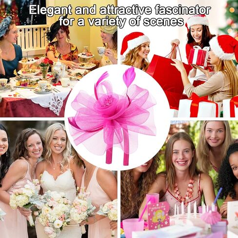 FELIZHOUSE Womens Tea Party Fascinators Hat Feathers Flower Birdcage Veil Wedding Cockatil Headband with Clip in Kuwait