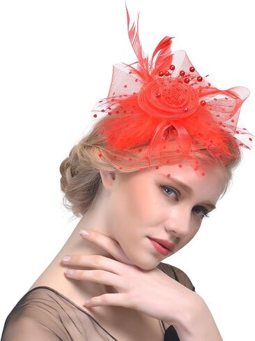 FeiYu Crafts Penny Mesh Hat Fascinator with Mesh Ribbons and Black Feathers in Kuwait