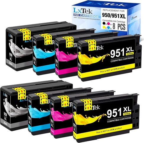 خرطوشة حبر بديلة متوافقة LxTek من أجل HP 950XL 951XL 950 XL 951 XL للاستخدام مع Office Jet PRO 8600 8610 8620 8630 8100 8625 8615 276dw، 8 عبوات (2 أسود|2 سماوي|2 أرجوانية|2 أصفر) in Kuwait