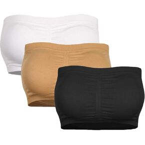 KINYAOYAO 3 Packs Women's Seamless Bandeau Crop Tube Top Bra Strapless Padded Bralette