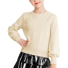GRACE KARIN Girls Pullover Sweater Long Lantern Sleeve Cable Knit Sweaters 6-14Y