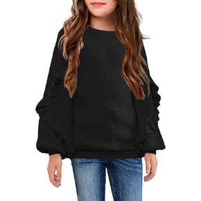 Arshiner Girls Long Lantern Sleeve Sweaters Crew Neck Knit Pullover Jumper Top