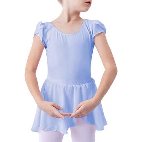 Zando Ballet Leotards for Girls Short Sleeve Gymnastics Leotards with Tulle Skirt Toddler Dance Outfits Dress Leotard