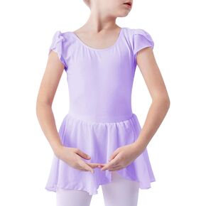 Zando Ballet Leotards for Girls Short Sleeve Gymnastics Leotards with Tulle Skirt Toddler Dance Outfits Dress Leotard