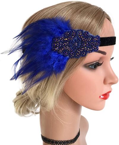 Song Qing 1920s Rhinestone Flapper Feather Headpiece Roaring 20s Great Gatsby Fascinators Accessories for Women in Kuwait