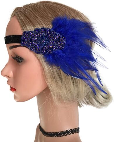 Song Qing 1920s Rhinestone Flapper Feather Headpiece Roaring 20s Great Gatsby Fascinators Accessories for Women in Kuwait