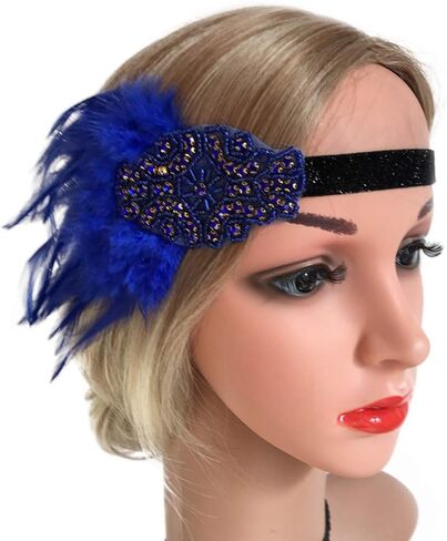 Song Qing 1920s Rhinestone Flapper Feather Headpiece Roaring 20s Great Gatsby Fascinators Accessories for Women in Kuwait