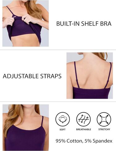 Long Cotton Camisole Top with Built in Bra in Kuwait