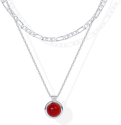 PAVOI 14K Gold Plated Layered Necklaces for Women | Gemstone Pendant Figaro Chain Necklace | Carnelian, Green Aventurine, Malachite Layering Necklace in Kuwait