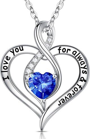 Ursilver Love Heart Necklace Gifts for Women - S925 Sterling Silver Birthstone Necklace I Love You Always and Forever Valentines Day Mothers Days Gifts Jewelry Gifts for Women Mother Mom Wife Girlfriend in Saudi Arabia
