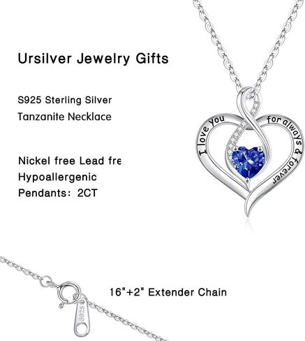 Ursilver Love Heart Necklace Gifts for Women - S925 Sterling Silver Birthstone Necklace I Love You Always and Forever Valentines Day Mothers Days Gifts Jewelry Gifts for Women Mother Mom Wife Girlfriend in Saudi Arabia