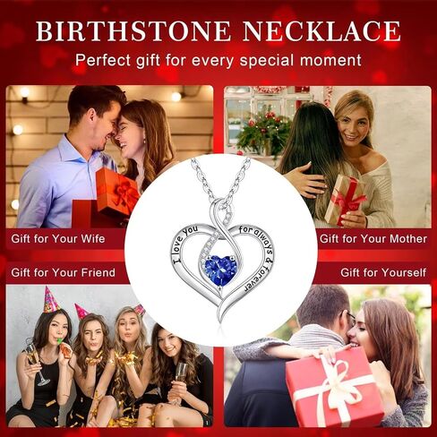 Ursilver Love Heart Necklace Gifts for Women - S925 Sterling Silver Birthstone Necklace I Love You Always and Forever Valentines Day Mothers Days Gifts Jewelry Gifts for Women Mother Mom Wife Girlfriend in Saudi Arabia