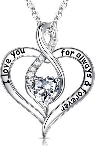 Ursilver Love Heart Necklace Gifts for Women - S925 Sterling Silver Birthstone Necklace I Love You Always and Forever Valentines Day Mothers Days Gifts Jewelry Gifts for Women Mother Mom Wife Girlfriend in Saudi Arabia