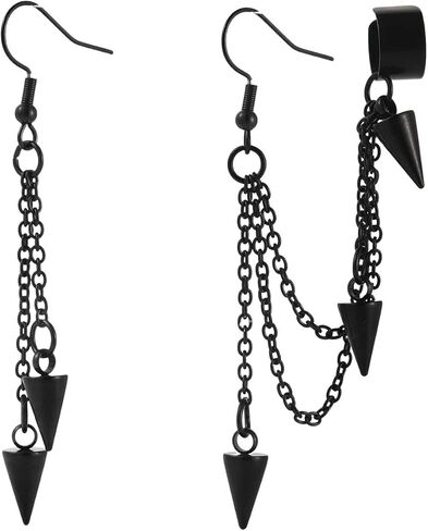 Retro Long And Short Rivet Earrings Ear Clips Fashion Goth Punk Tassel Earrings in Kuwait